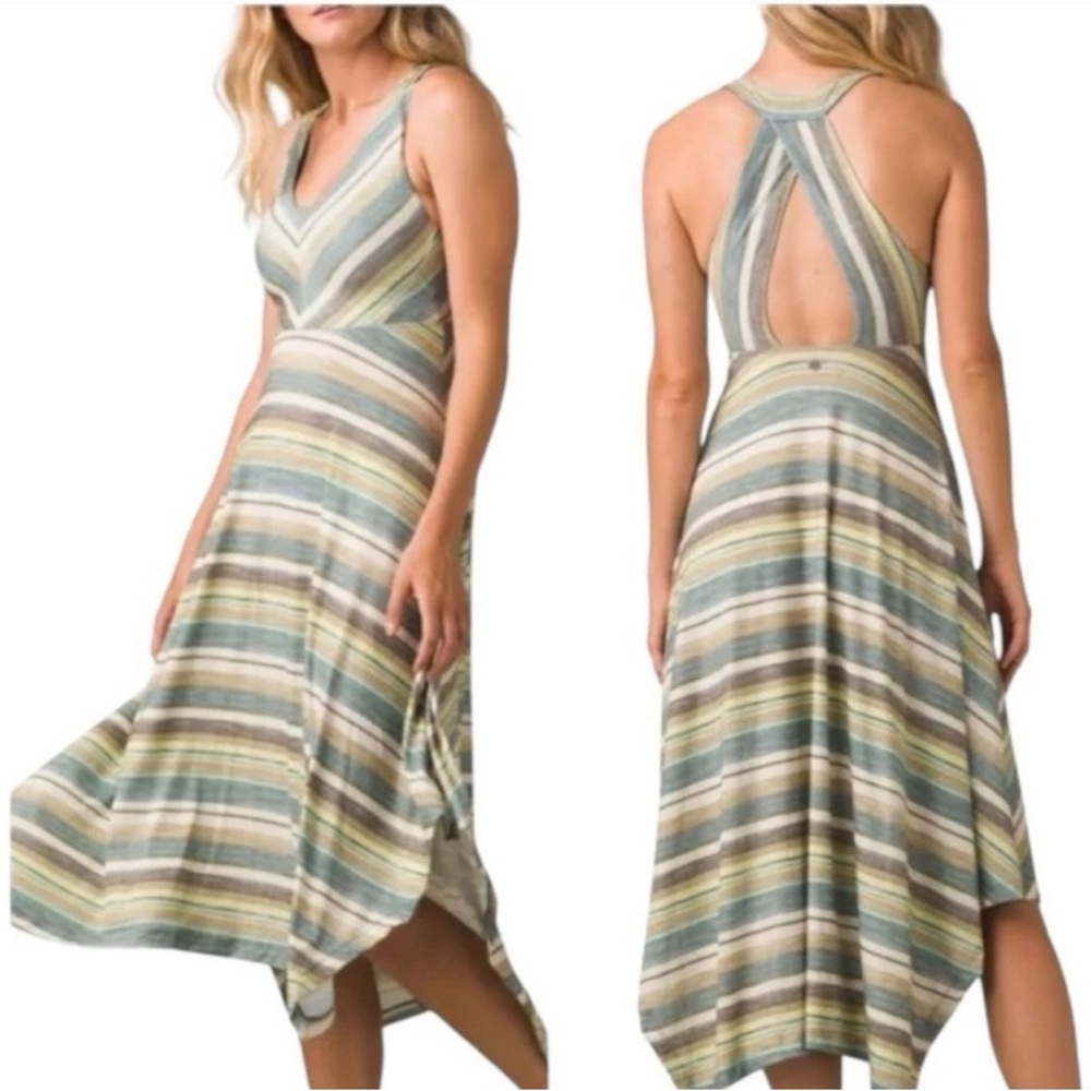 Prana Striped High-Low Sundress in Sage, Cream & Taupe